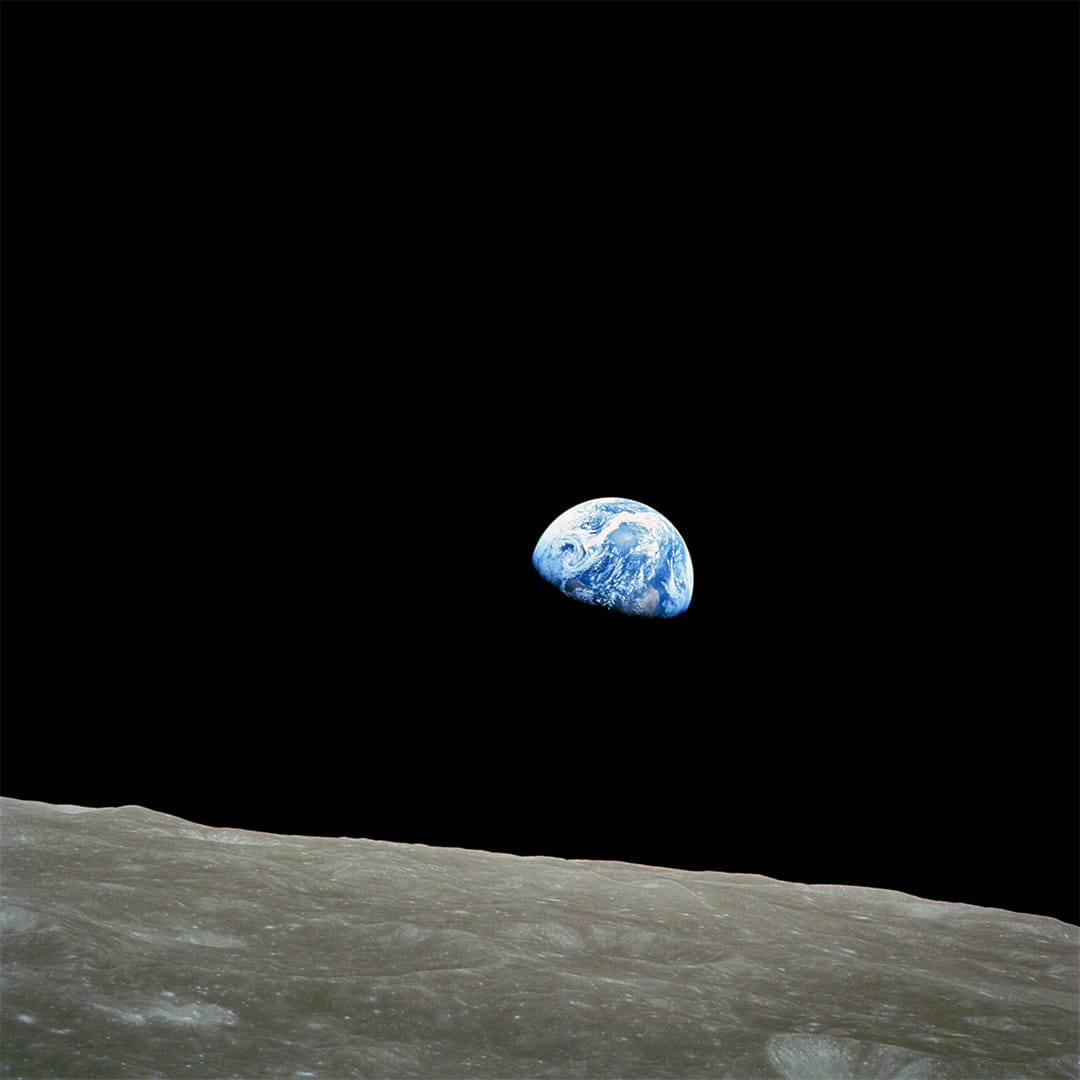 Earthrise, taken from the Moon during the Apollo 8 mission in 1968