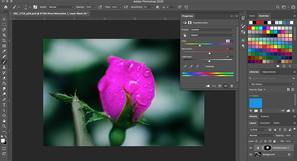 How to adjust the saturation in Adobe Photoshop